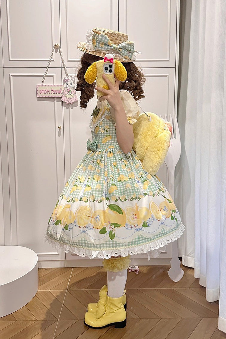 Green [Lemon Chicken] Print Ruffle Bowknot Lace Sweet Lolita Jsk Dress - Product - 11
