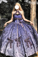 Purple [Starry Night Solo] Sleeveless Jacquard Bow Lace-Up Sweet Princess Lolita Jsk Dress - Purple - 1