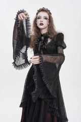 Black Stand Collar Long Trumpet Sleeves Cut-Out Women's Gothic Gorgeous Blouse - Product - 7
