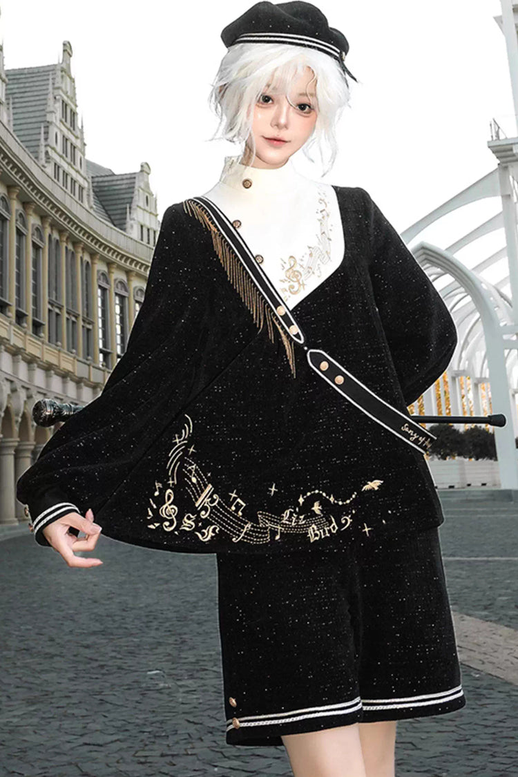 Black [Song Of Tomorrow] Long Sleeves Embroidery Asymmetric Gothic College Style Ouji Lolita Full Set - Product - 4