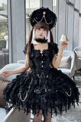 Black [Cloudborne Snowfeather] Sleeveless Multi-Layered Hanayome Bowknot Pearl Gothic Lolita Jsk Dress - Black - 1