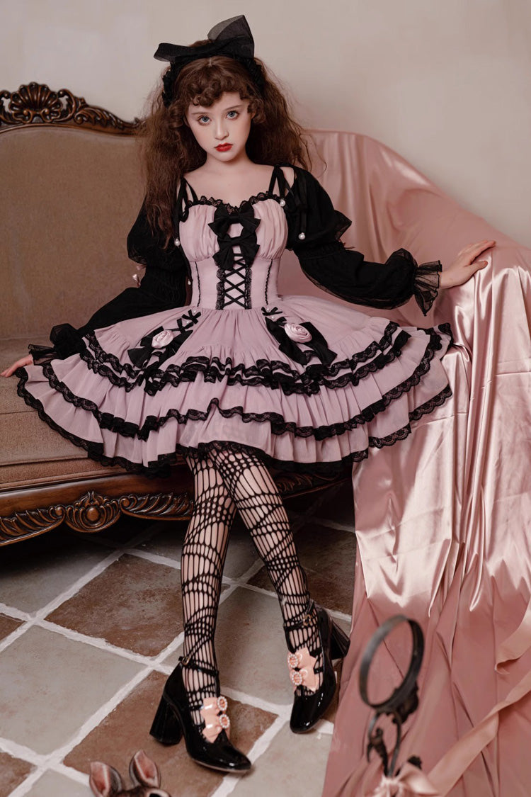 Black/Purple Dance Music Long Sleeves Multi-layer Ruffle Bowknot Sweet Princess Lolita Dress - Product - 9
