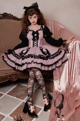 Black/Purple Dance Music Long Sleeves Multi-layer Ruffle Bowknot Sweet Princess Lolita Dress - Product - 9