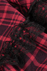 Red Sleeveless Hem Plaid Layered Lace Women's Punk Mini Strap Dress - Product - 20