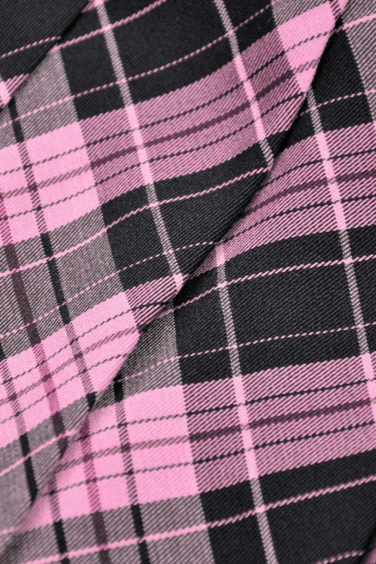 Black/Pink Women's Punk Grunge Zippered Faux Leather Spliced Plaid Pleated Mini Skirt - Product - 20