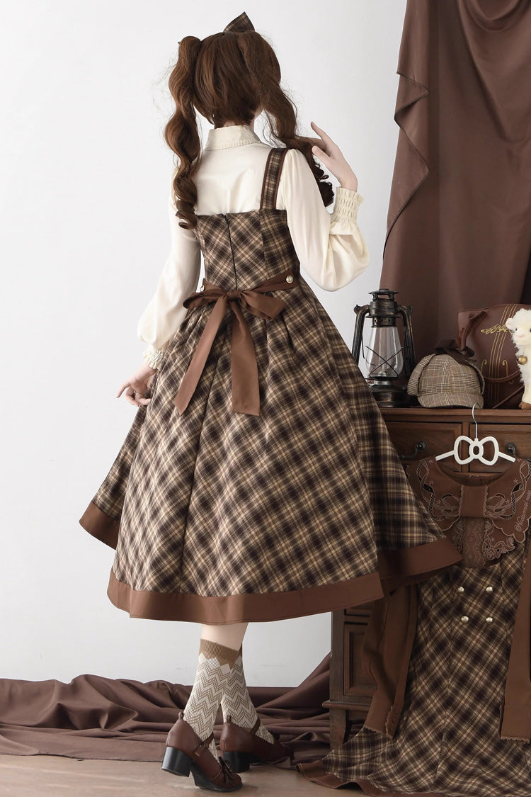 Brown [Broken Pocket Watch] Sleeveless Printed Spliced Detective-Style Classic Lolita Jsk Dress - Product - 2