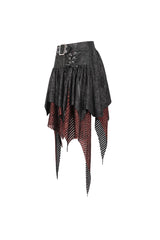 Red/Black Lrregular Mesh Splice Buckle Women's Gothic Skirt - Product - 9
