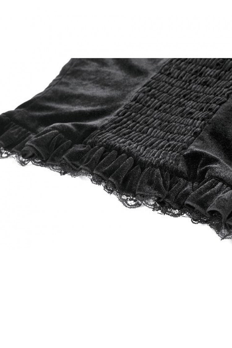 Black Lace Mesh Patchwork Velvet Women's Gothic Vintage Bustier with Beaded Tassel Drops - Product - 16