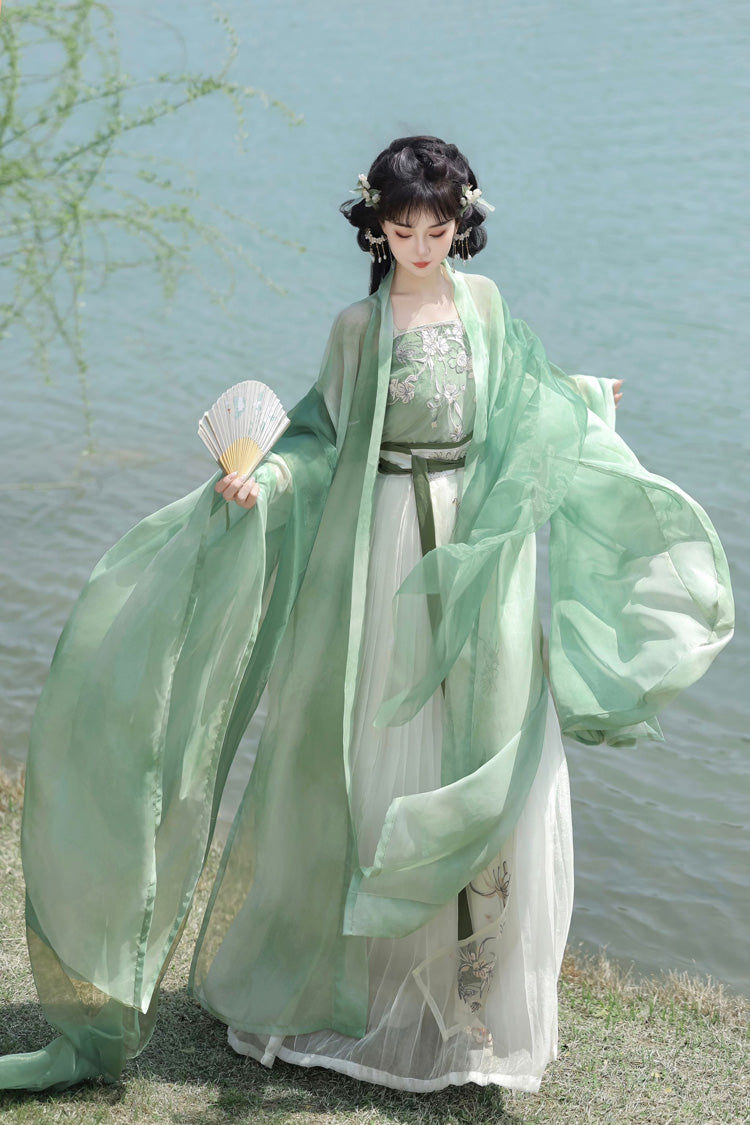 Green [Qingdie] Song Dynasty Ruffle Embroidery Sweet Chinese Style Hanfu Dress Full Set - Product - 2