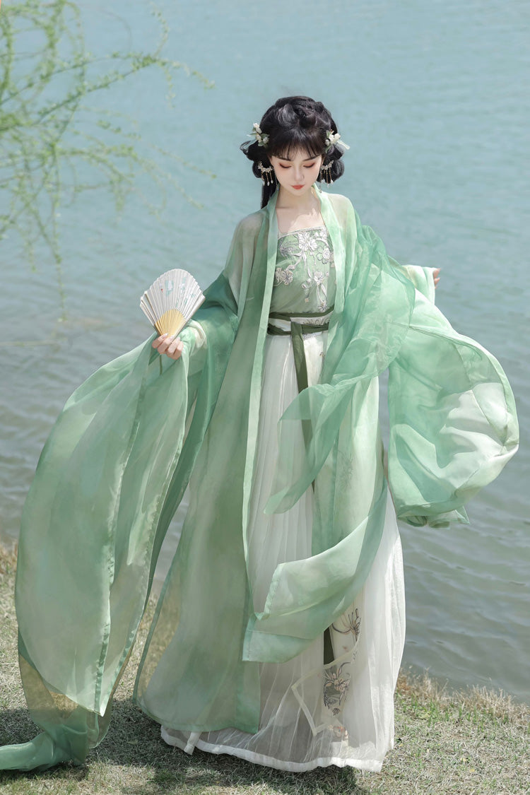 Green [Qingdie] Song Dynasty Ruffle Embroidery Sweet Chinese Style Hanfu Dress Full Set - Product - 2
