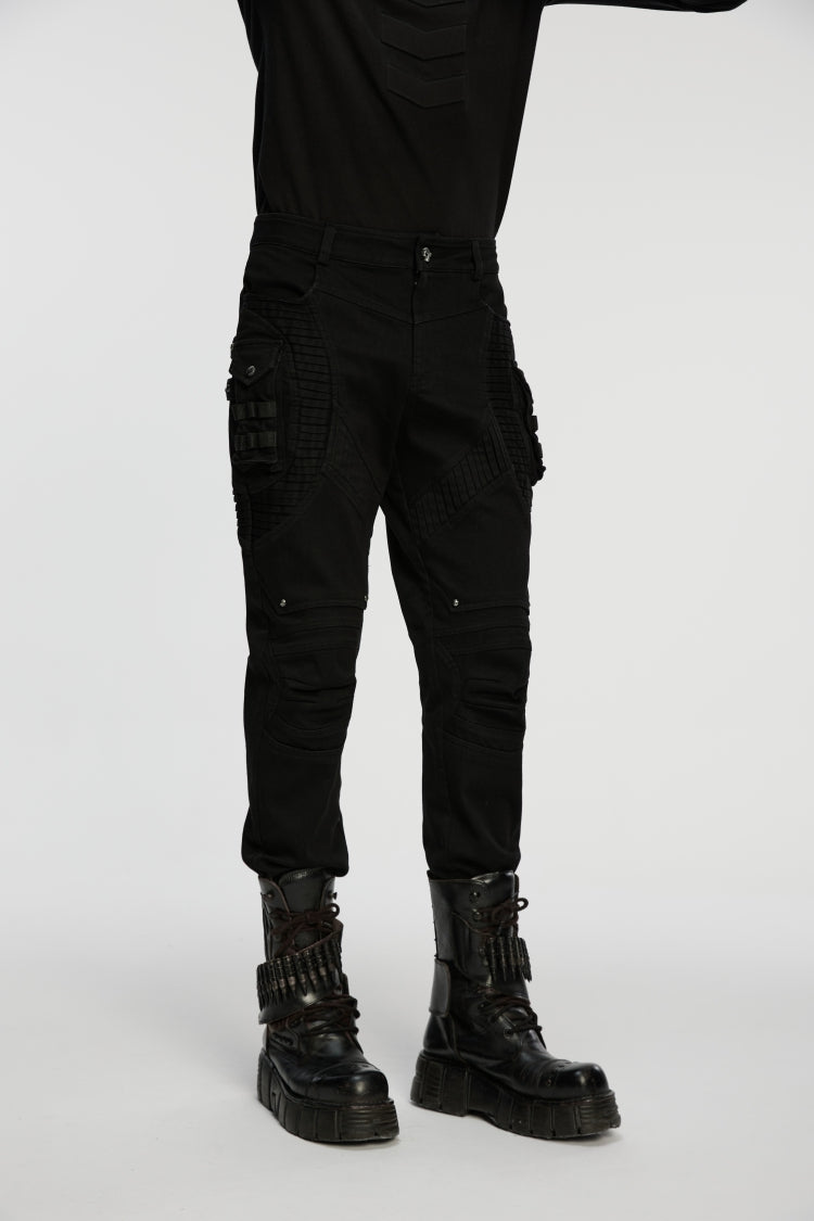 Black Studded Pleated Men's Punk Pants - Product - 5