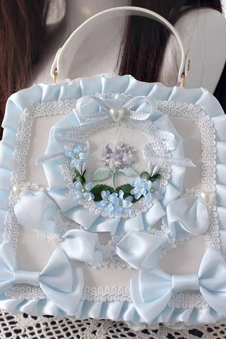 Four Seasons Floral Bowknot Lace Sweet Elegant Gorgeous Lolita Handbag 9 Colors - Pale-Blue - 7