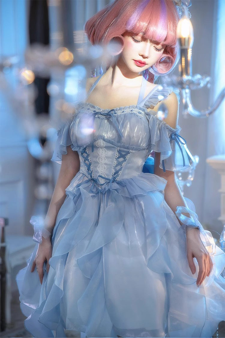 Blue Galaxy Prayer Corset Fishbone Ribbon Sweet Lolita Jsk Dress - Product - 5