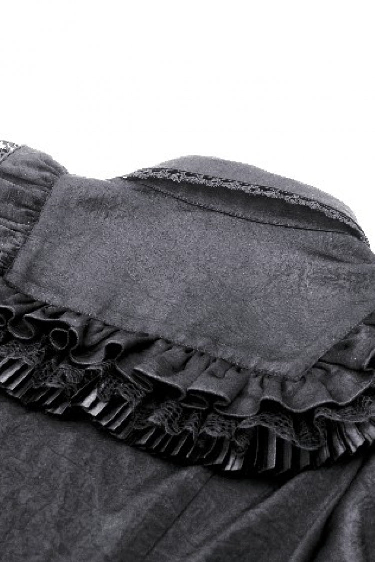 Black Point Collar Short Puff Sleeves Ruffled Women's Gothic Blouse - Product - 18