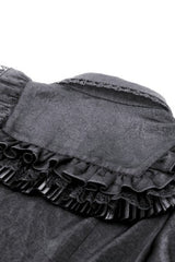 Black Point Collar Short Puff Sleeves Ruffled Women's Gothic Blouse - Product - 18