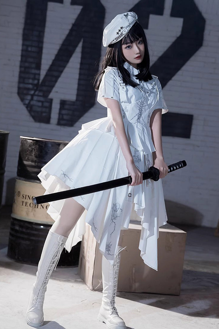 White Travelling Thorns Short Sleeves Print Gothic Elegant Lolita Dress - Product - 3