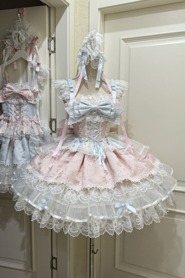 Pink [Fleishi Island] Sleeveless Ruffle Bowknot Lace Slim Sweet Ballet Lolita Jsk Dress - Product - 3