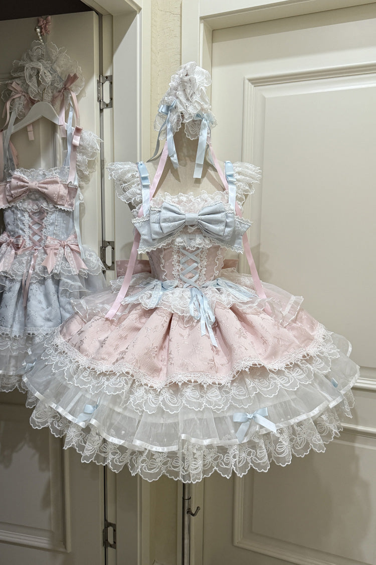 Pink [Fleishi Island] Sleeveless Ruffle Bowknot Lace Slim Sweet Ballet Lolita Jsk Dress - Product - 3