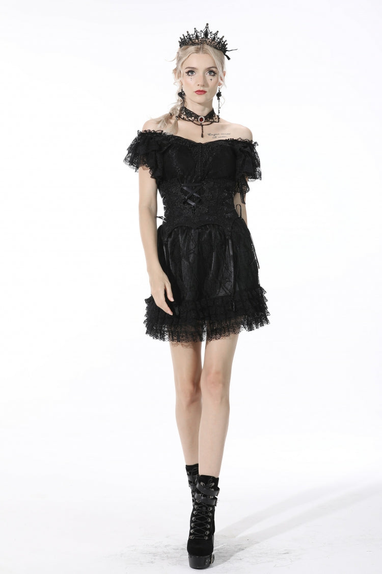 Black Floral Embroidered Lace-Up Strappy Women's Gothic Gorgeous Corset - Product - 11