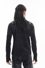 Black Chain Rings Stand Collar Long Sleeves Men's Gothic T-Shirt - Product - 3