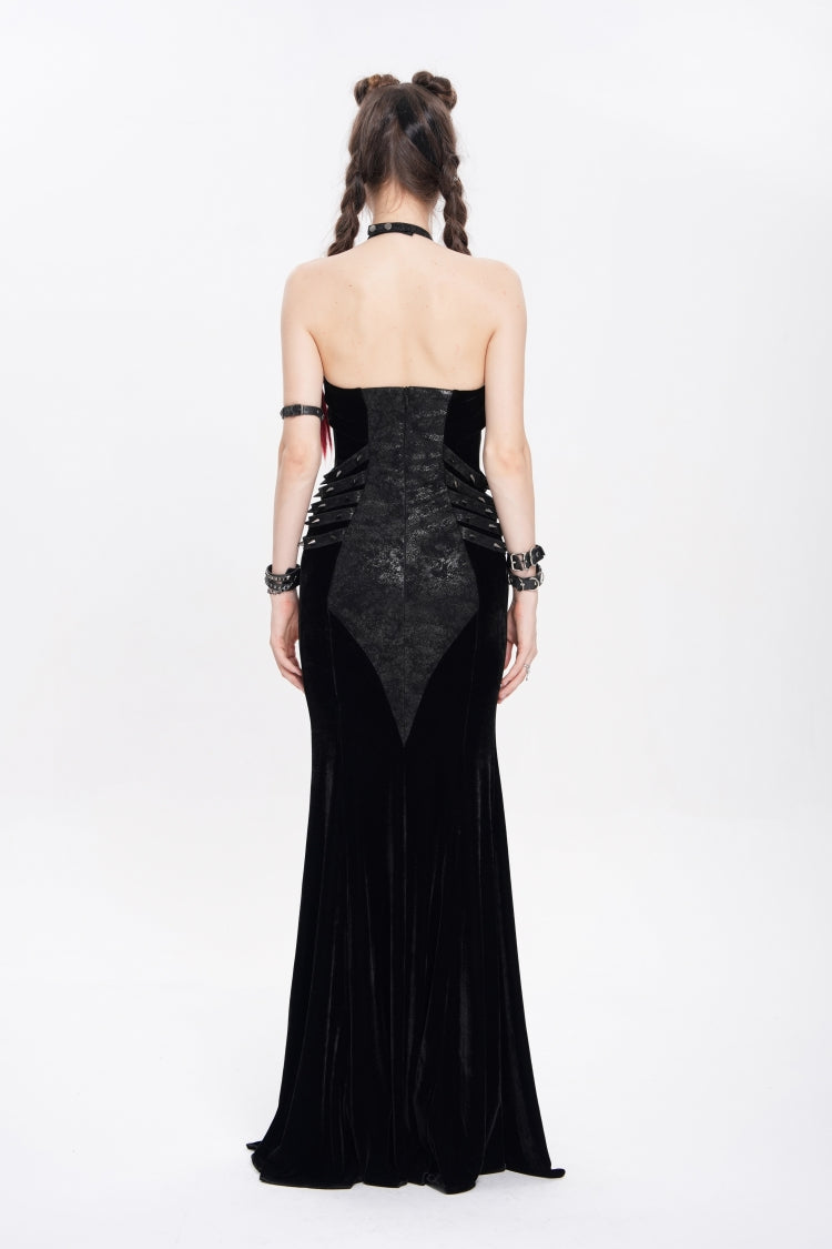 Black Halterneck Sleeveless Rivet Straps Chain Women's Punk Dress - Product - 9