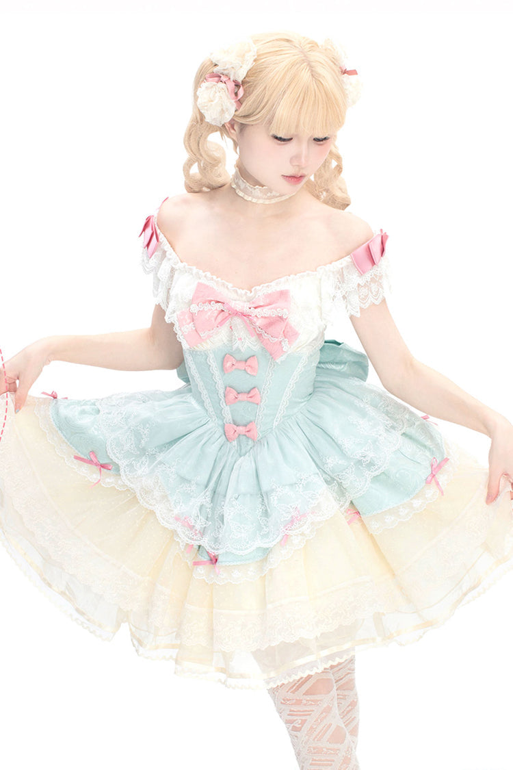 Mint Green [Parfait Romance] Sleeveless Ruffle Bowknot Lace Sweet Elegant Ballet Lolita Jsk Dress - Product - 4