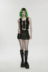 Black Off Shoulder Sleeveless Cut-Out Lace-Up Irregular Women's Punk Cool Vest - Product - 5