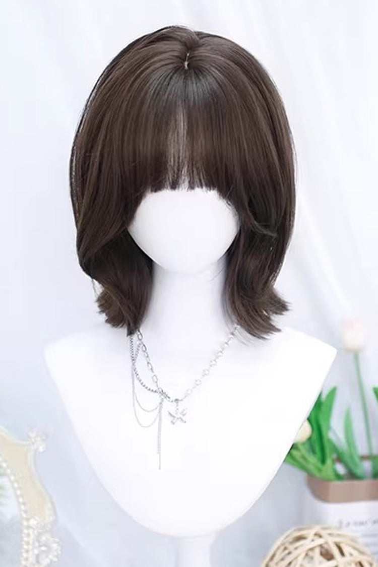 Shoulder Length Short Wig with Air Bangs Sweet Lolita Style 2 Colors - Cool-Brown - 1