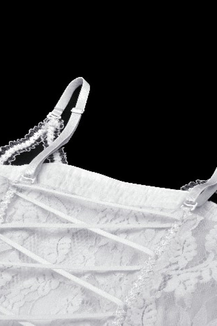 White Sleeveless Pleated Lace Women's Gothic Slip Dress Wedding Dress - Product - 17