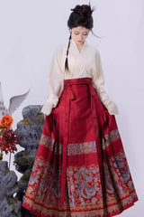 Red Chinese Style Print High Waisted Womens Hanfu Skirt - Product - 4