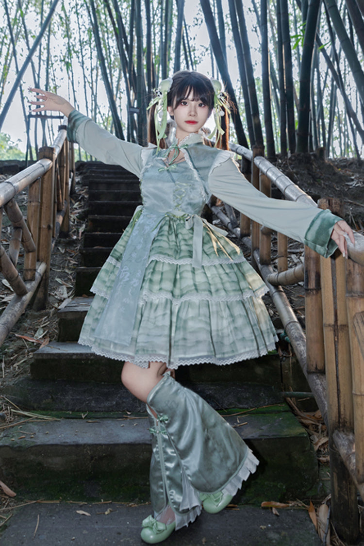 Cheongsam Ink Print Multi-layer Bowknot Sweet Chinese Style Princess Lolita Jsk Dress 2 Colors - Product - 10