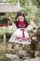 Red/White Chinese Style Lantern Sleeves Panda Print Sweet Lolita OP Dress - Product - 2