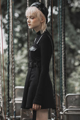 Black High Waist Belted PU Leather Strap Irregular Women's Steam Punk Dress - Product - 2