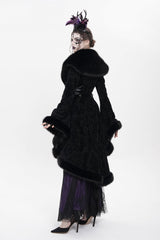 Black Long Sleeves Floral Embroidery Women's Gothic Fluffy Coat - Product - 7