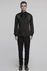 Black Stand Collar Long Sleeves Ruffle Pleated Men's Gothic Blouse - Product - 4