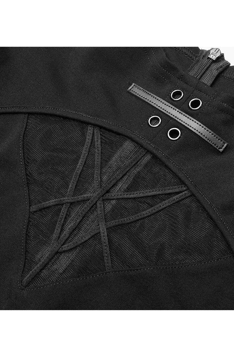 Black Gothic Stretch Knitted Fabric Spliced Geometric Mesh Design Women's Long Sleeve T-Shirt - Product - 8