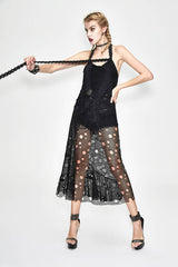 Black Punk Broken Holes Mesh Peplum Sexy Halter Womens Dress - Product - 2