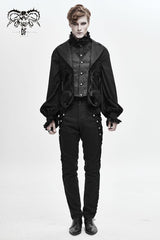 Black Fake Two Piece Leather Embroidered Swallow Tail Hem Men's Gothic Waistcoat - Product - 4