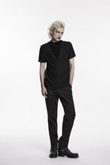 Black High Collar Short Sleeves Spliced Pleated Men's Gothic Shirt - Product - 3