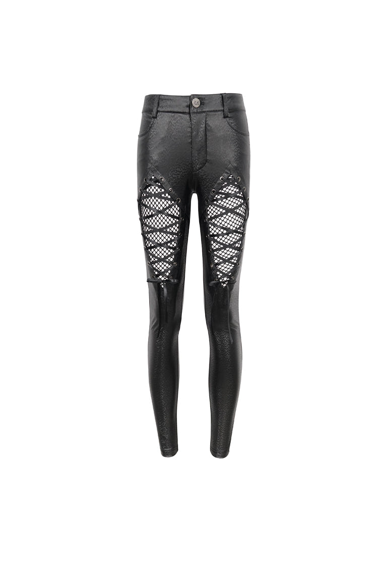 Black Stretch Diamond Wavy String Adjustable Slim Fit Women's Punk Trousers - Product - 6