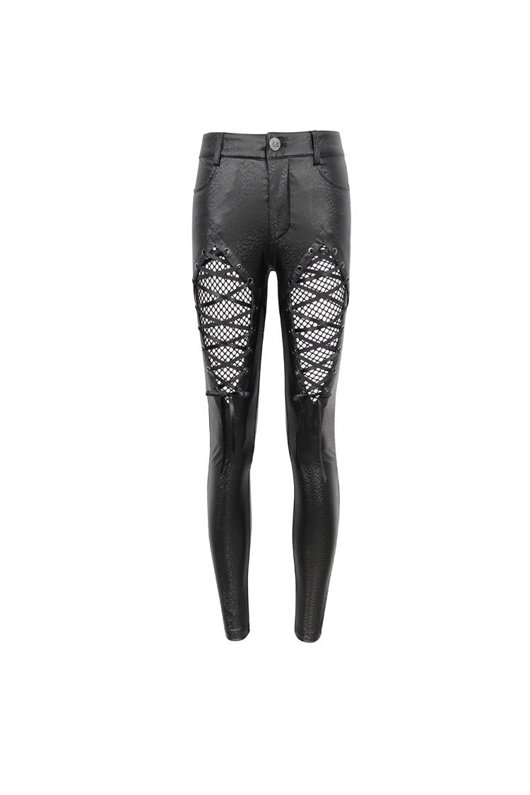 Black Stretch Diamond Wavy String Adjustable Slim Fit Women's Punk Trousers - Product - 6