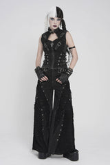 Black Halterneck Slim Buckled Zippered Women's Punk Vest - Product - 4
