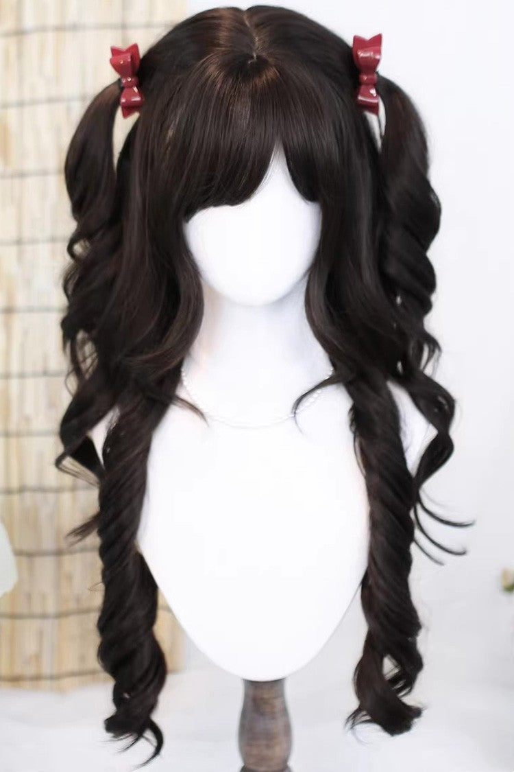 Wispy Bangs Curls Daily Sweet Cos Lolita Long Wig 3 Colors - Black-Tea-Brown - 1
