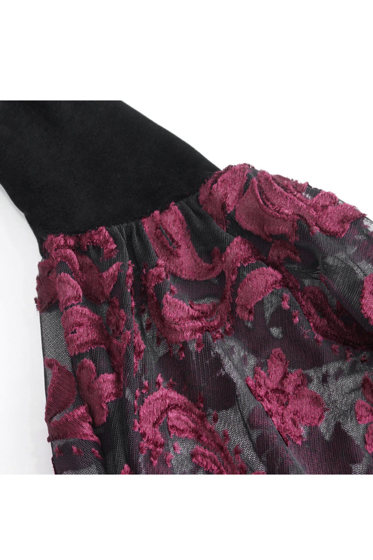 Black/Red Off Shoulder Trumpet Sleeves Embroidery Lace Women's Gothic Blouse - Product - 10