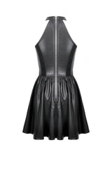 Black Halterneck Zippered Chain-Decorated Eyelet Women's Punk Faux Leather Dress - Product - 16