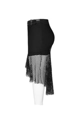 Black Side Leather Clasp Splice Rough Mesh Irregular Hem Plus Size Knit Women's Punk Fishtail Skirt - Product - 5
