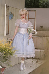 Blue Round Collar Mermaid Tears Short Sleeves Bowknot Sweet Princess Lolita Dress - Product - 5
