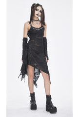 Black Sleeveless Lace Irregular Womens Gothic Strap Dress - Product - 3