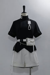 Black Functional Style Stand Collar Short Sleeves Ouji Fashion Prince Handsome Lolita Blouse - Product - 23