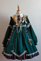 Magic Academy Witch Alchemy Long Sleeves Gothic Lolita OP Dress 4 Colors - Green - 10